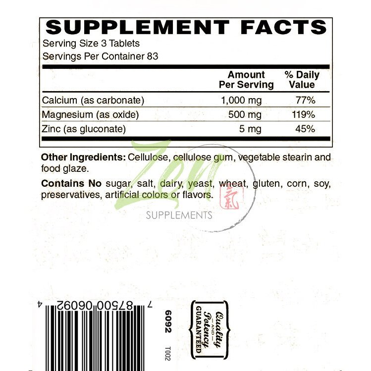 Zen Supplements - Calcium Magnesium & Zinc - 250 Tabs