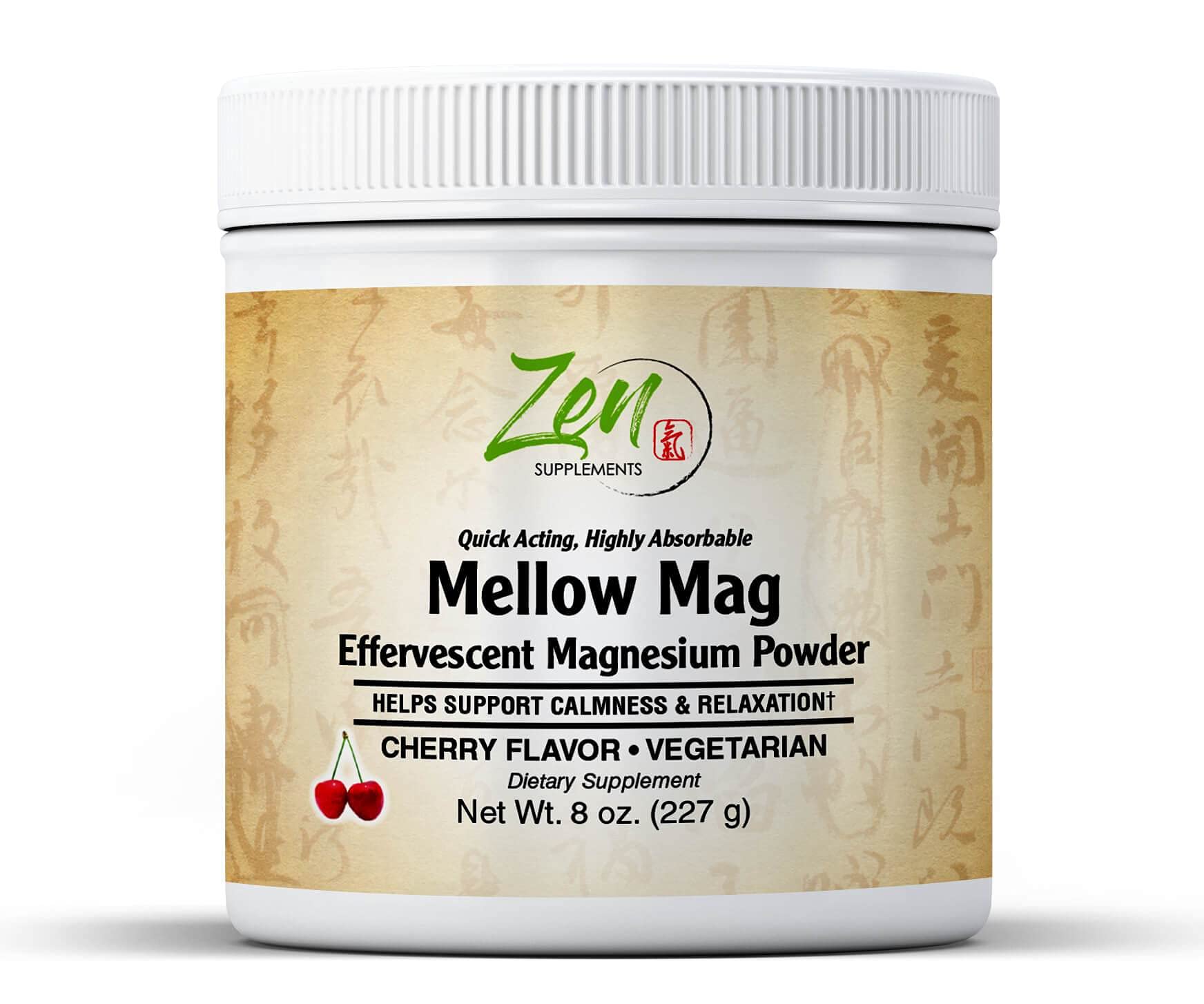 Zen Supplements - Mellow Mag-Cherry Flavor Magnesium Carbonate - Natural Aid to Support Constipation & Sleeping Difficulties, Promotes Anti-Stress, Calm & Regularity 8 Oz- Effervescent Powder