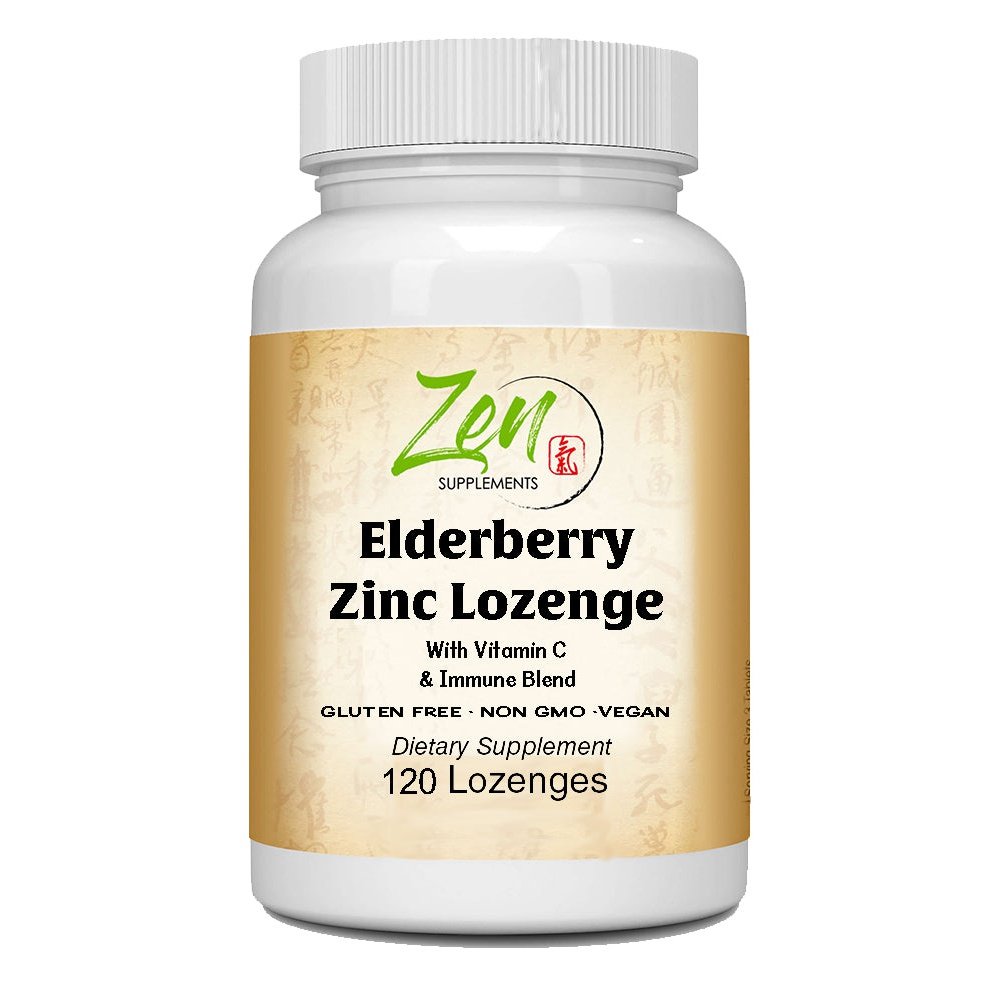 Zen Supplements - Elderberry Zinc lozenge with Vitamin C and Immune Blend 120 count