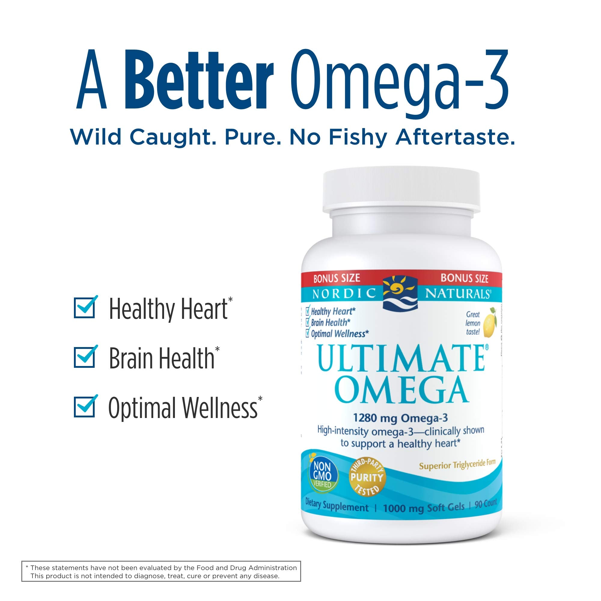 Nordic Naturals Ultimate Omega, Lemon Flavor - 1280 mg Omega-3-90 Soft Gels - High-Potency Omega-3 Fish Oil Supplement with EPA & DHA - Promotes Brain & Heart Health - Non-GMO - 45 Servings