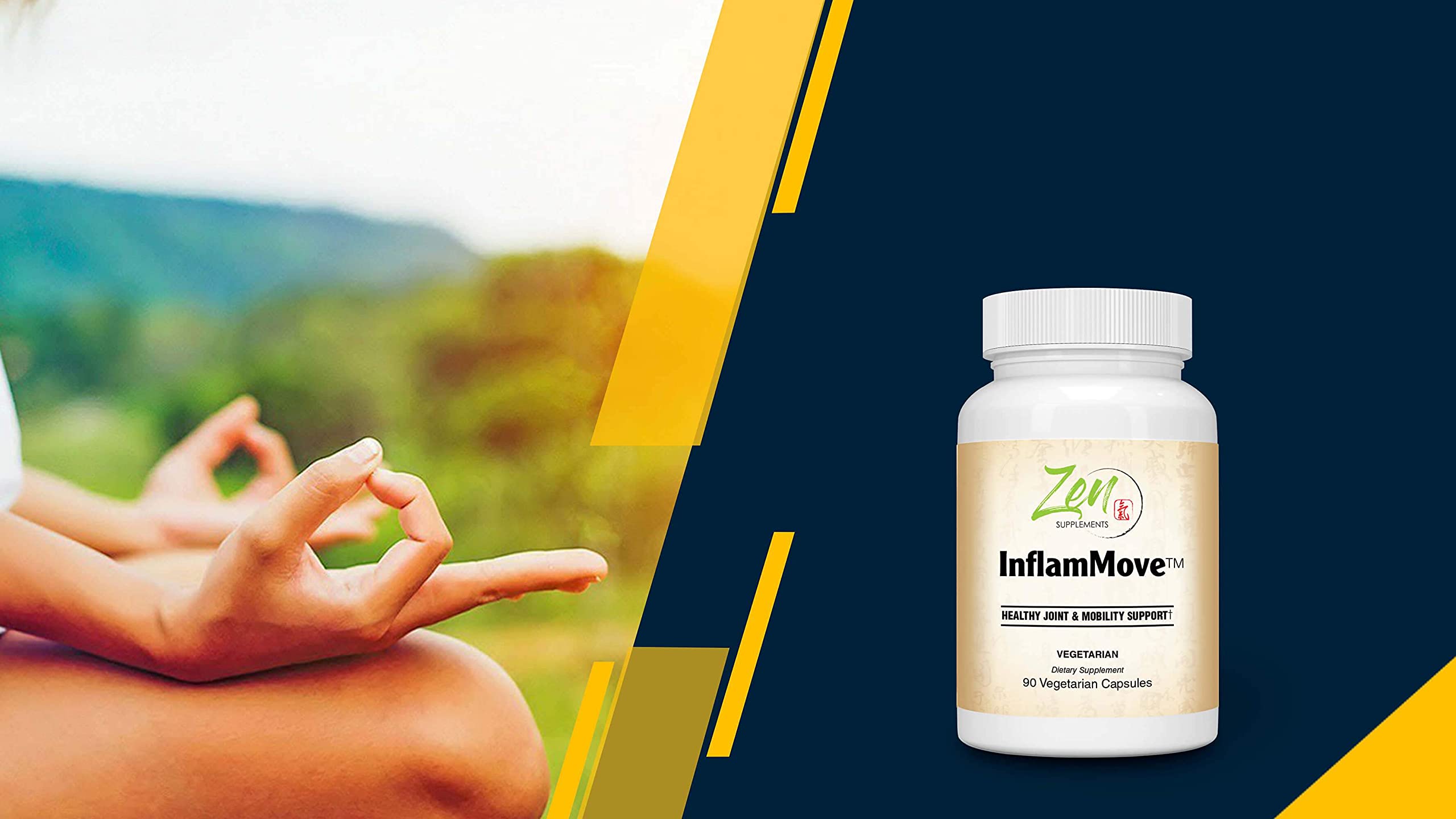 Zen Supplements - Inflammove Enzyme and Herbal Blend Contains Turmeric, Boswellia, Ginger, White Willow & Devil's Claw90-Vegcaps