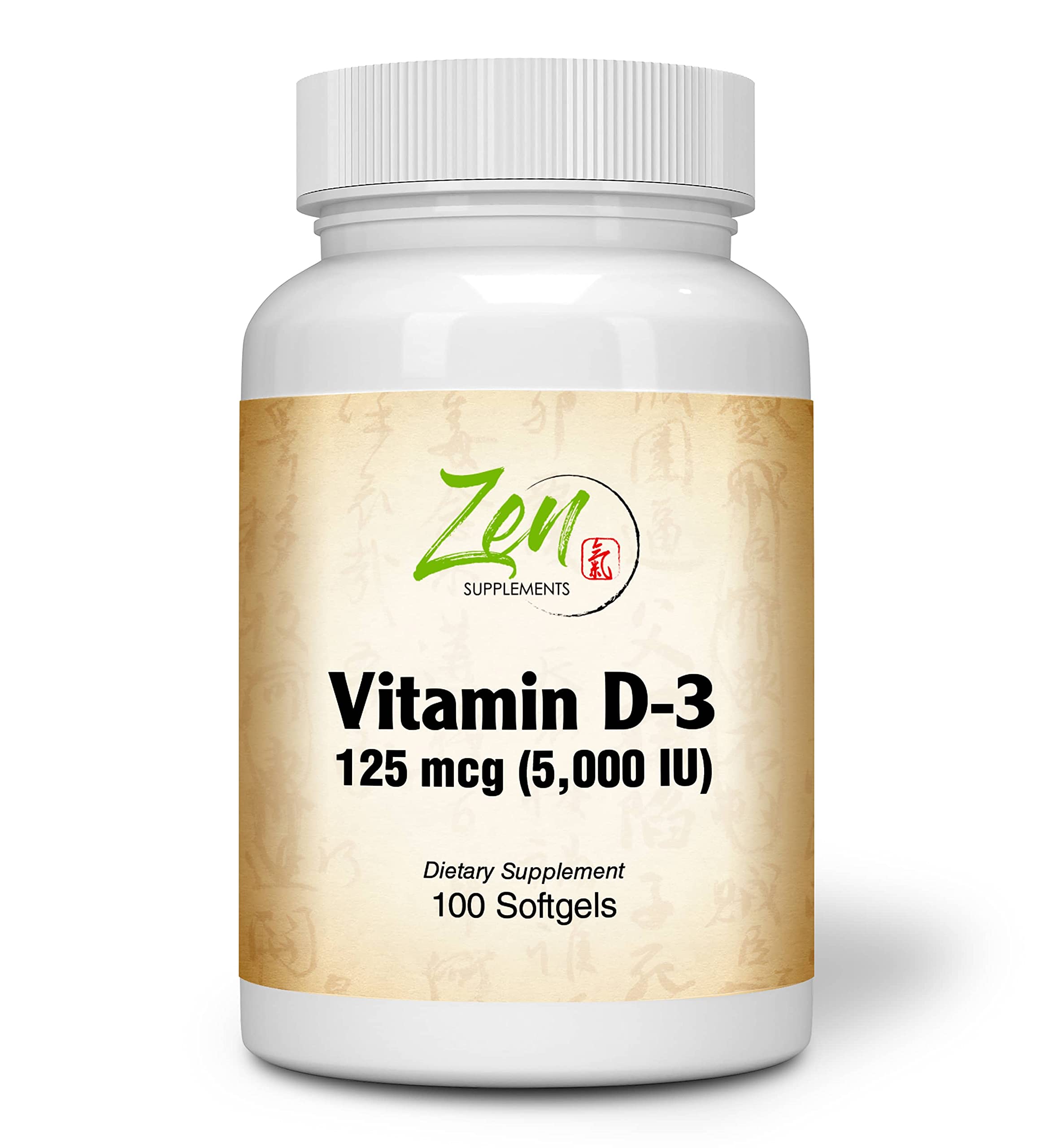 Zen Supplements - Vitamin D-3 5000 IU 100-Softgel - Supports Healthy Muscle Function, Bone Health & Immune Support