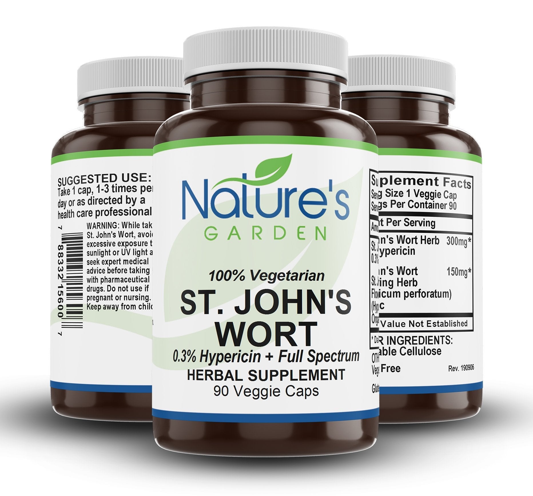 St. John's Wort - 90 Veggie Caps with Standardized 0.3% Hypericin, 450mg Formula per Capsule - Organic St John's Wort Extract