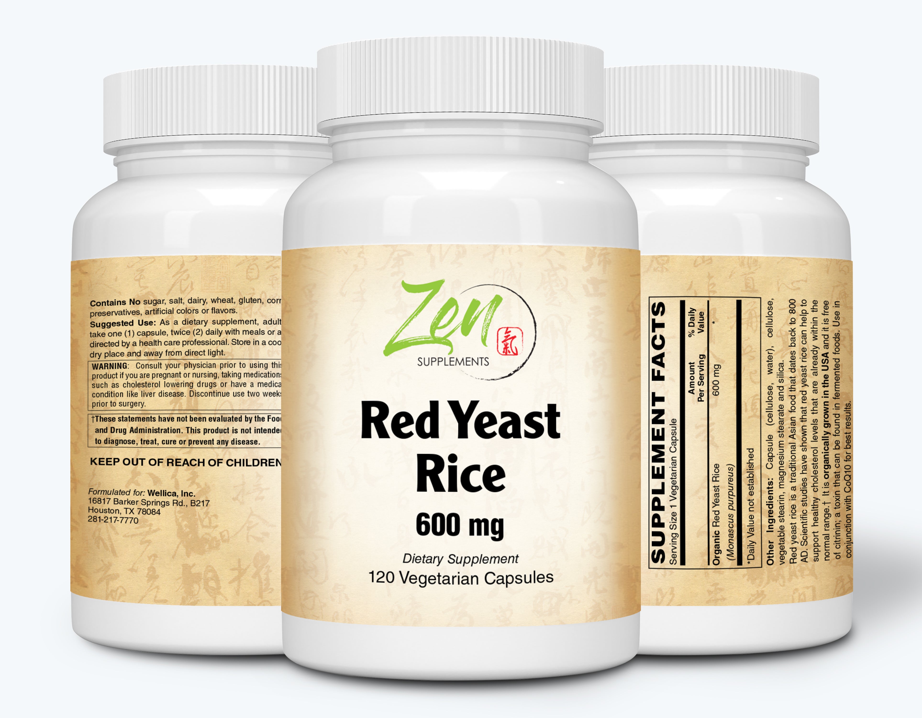 Zen Supplements - Red Yeast Rice 600mg Supports Healthy Cholesterol Levels & Cardiovascular System 120-Vegcaps