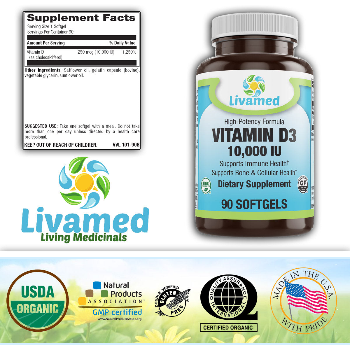 Vitamin D3 10,000 IU Softgel 90 Count