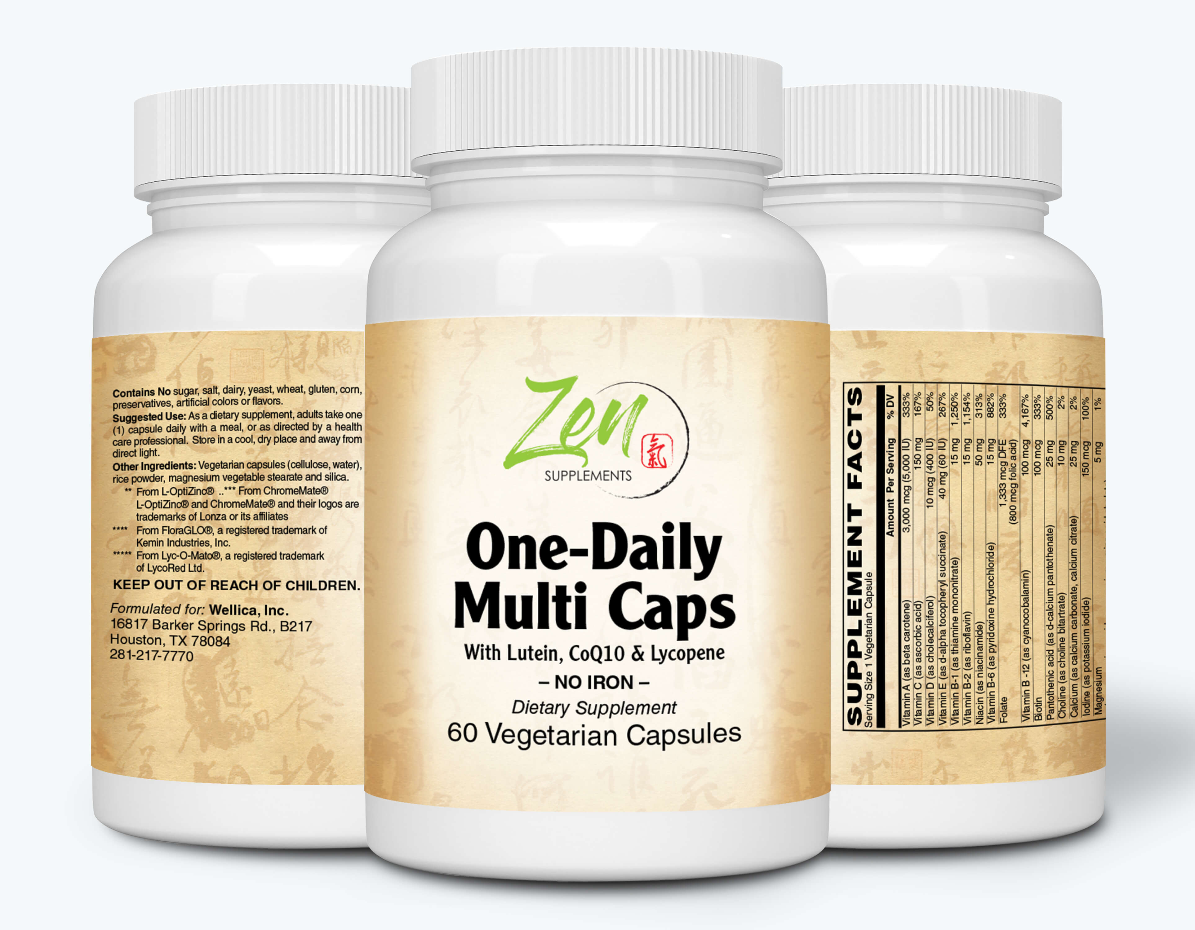 One Daily Multi-Vitamin (Iron Free) - With Lutein, Lycopene & CoQ10 - 60 Vegcaps