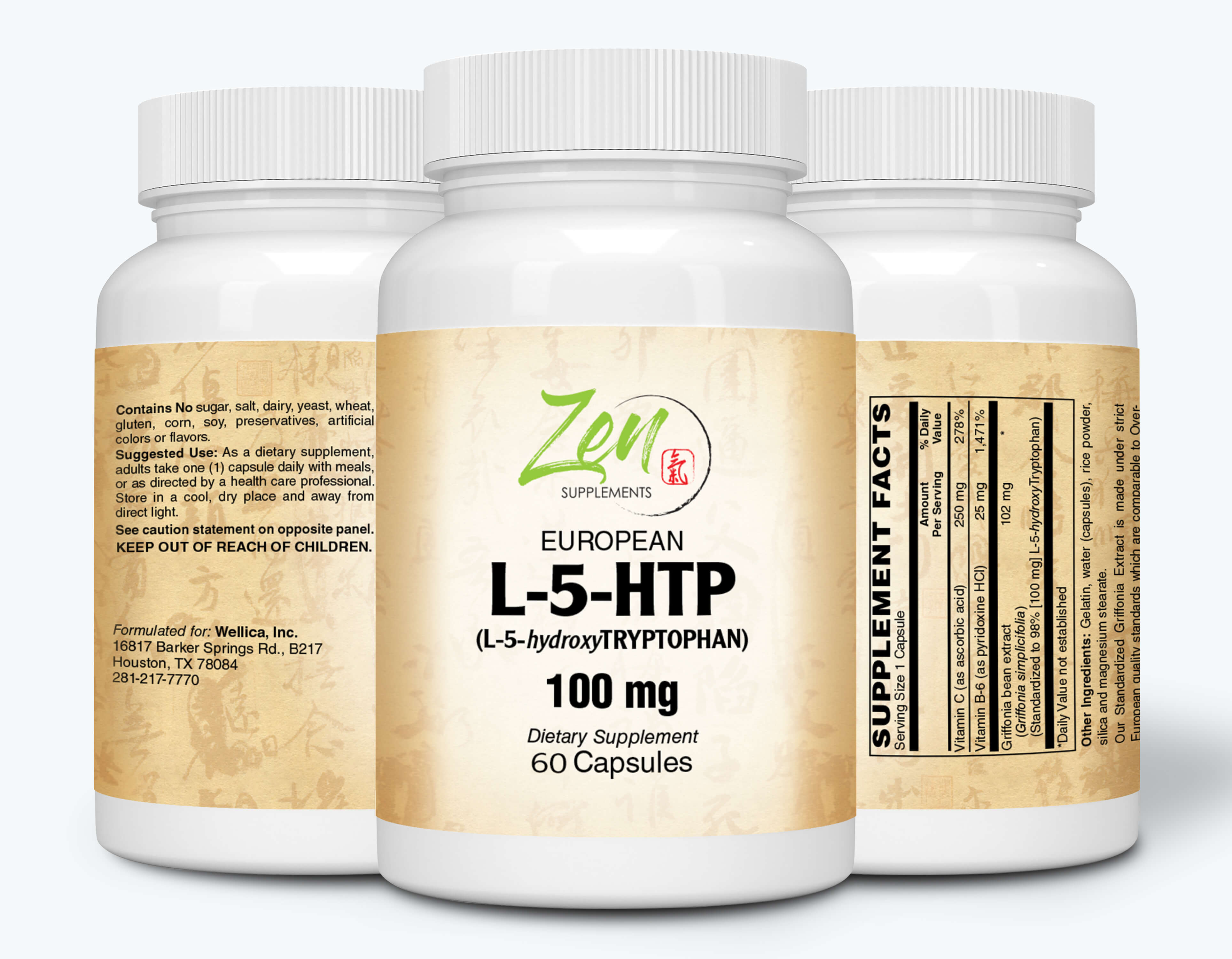 L-5HTP 100mg - With Vitamin C & B-6 - 60 Caps