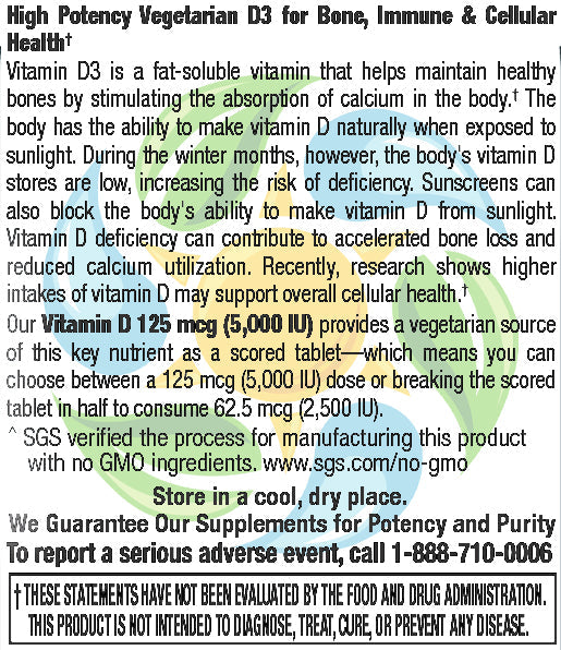 Vitamin D3 5,000 IU Veg Tabs  120 Count