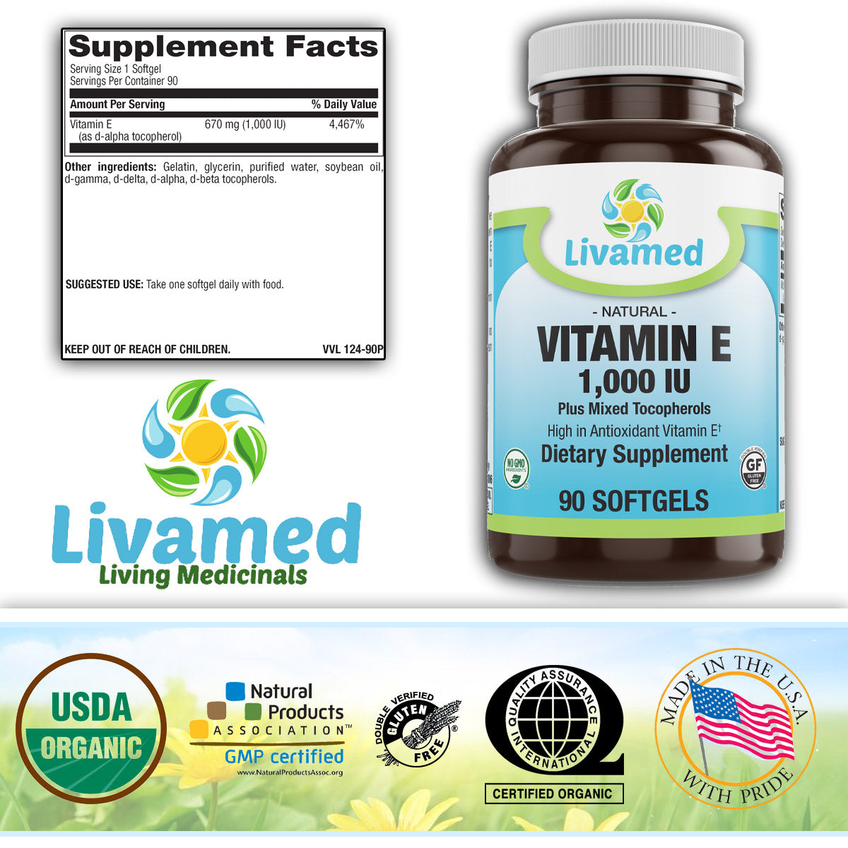 Vitamin E 1,000 IU Plus Mixed Tocopherols Softgels 90 Count