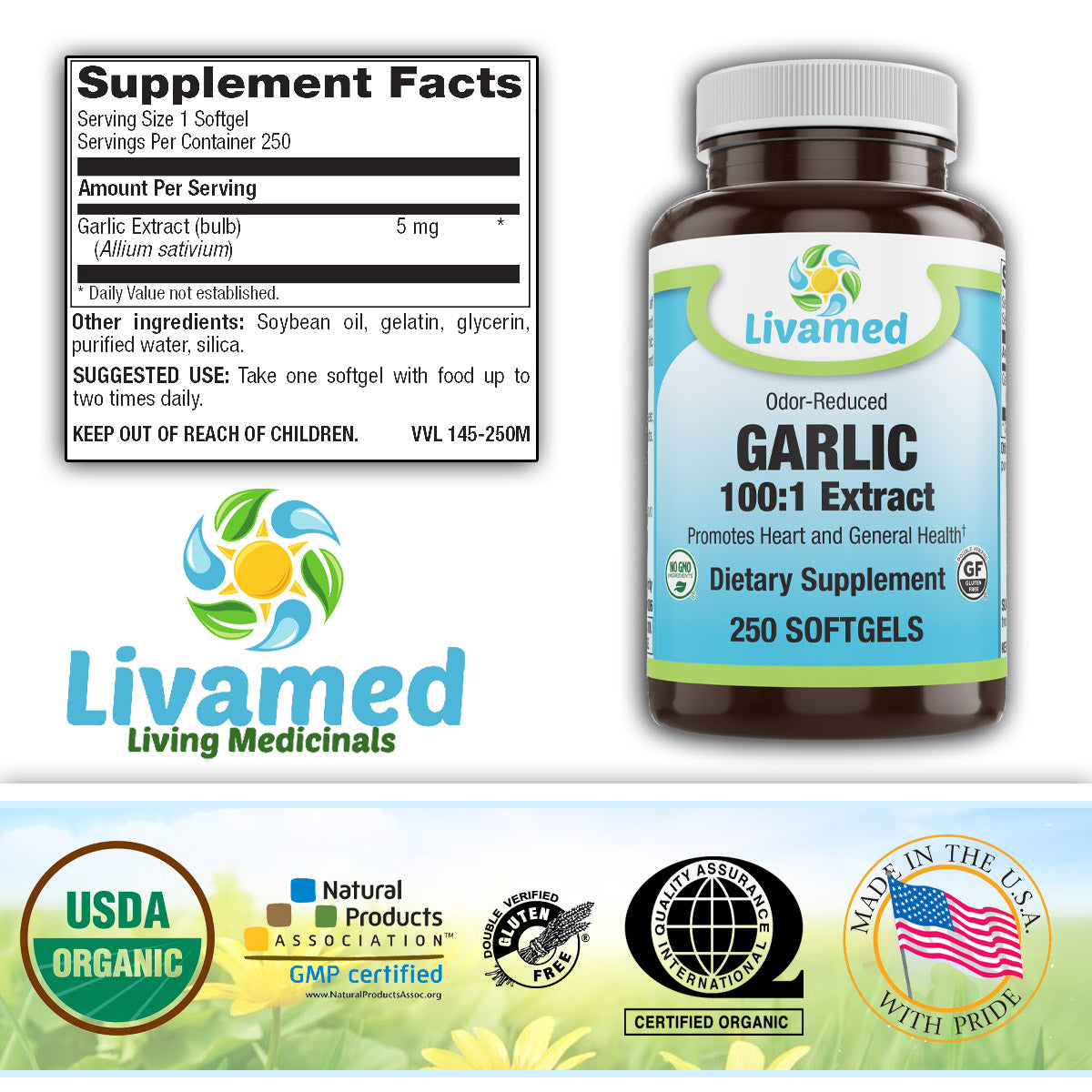 Garlic 500 mg 100:1 Extract Odor-Reduced Softgels 250 Count