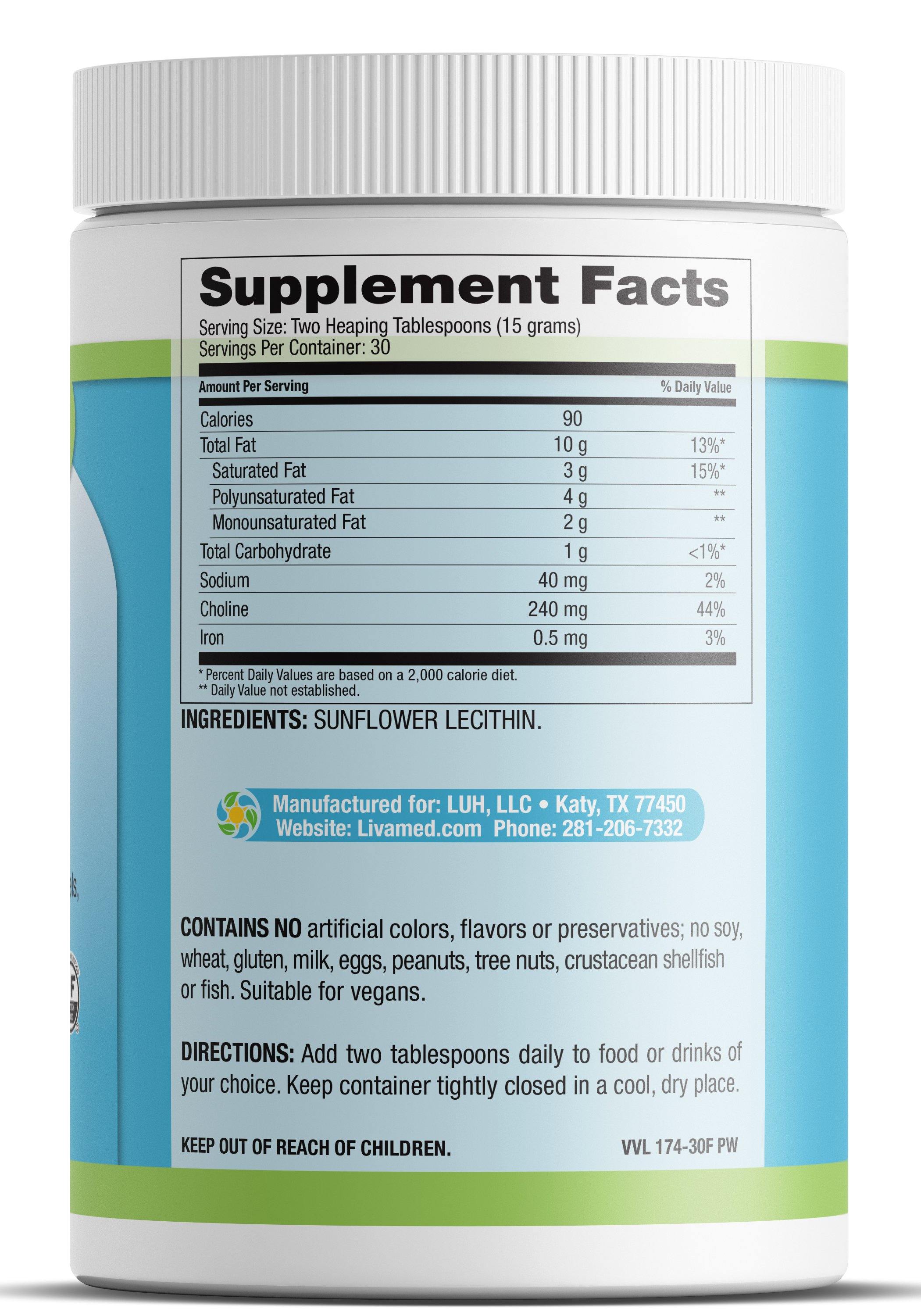 Livamed - Sunflower Lecithin Powder (New PCR Tub) 16 oz Count - Livamed Vitamins