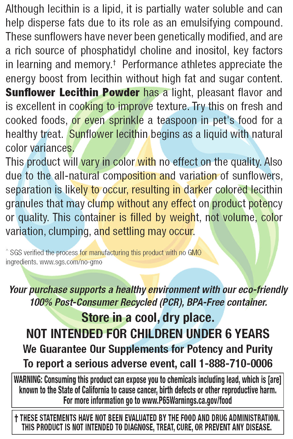 Sunflower Lecithin Powder (New PCR Tub) 16 oz Count