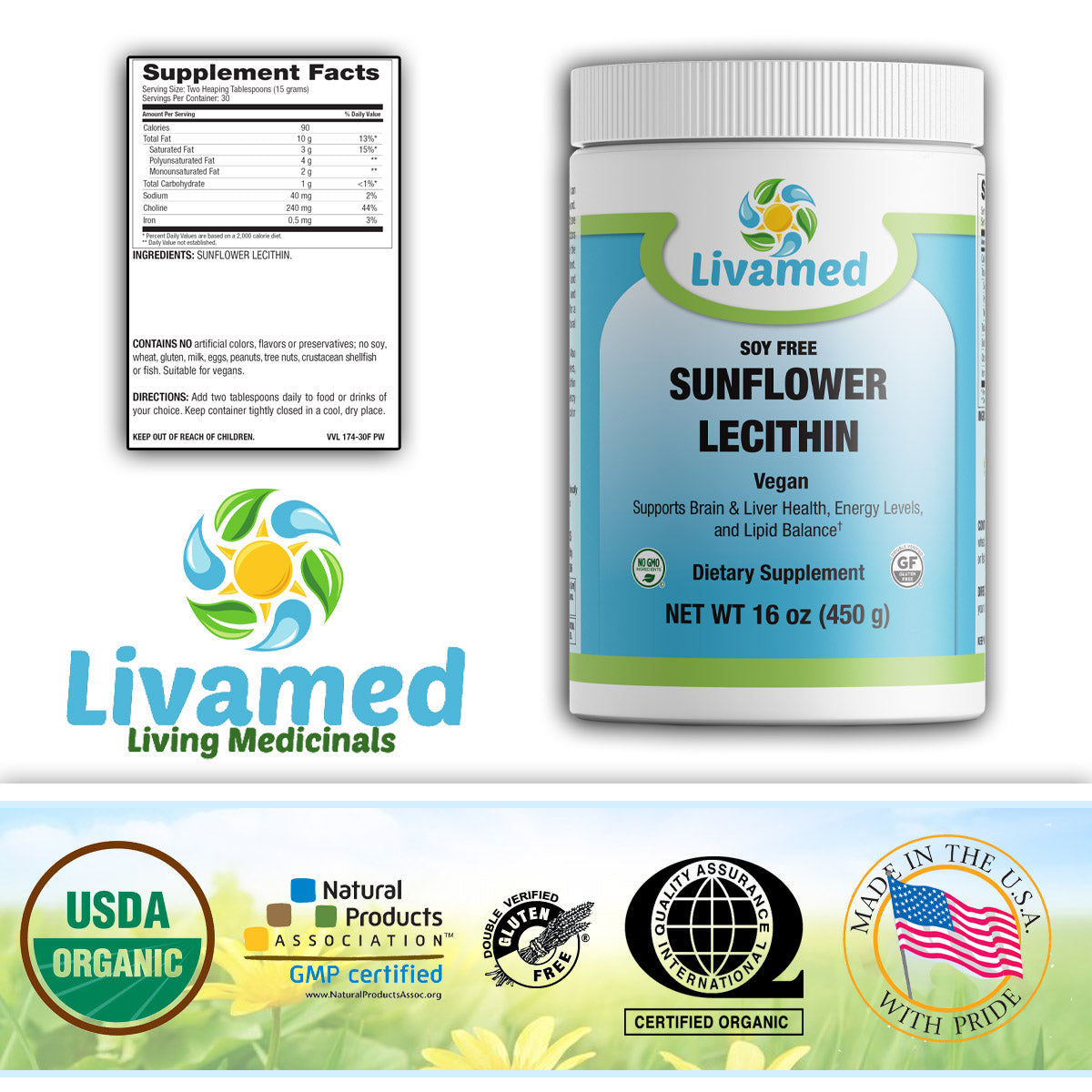 Sunflower Lecithin Powder (New PCR Tub) 16 oz Count