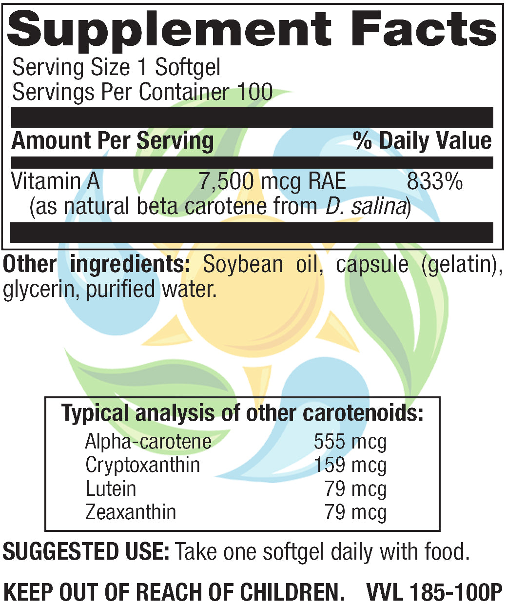 Natural Beta Carotene 25,000 IU Softgels 100 Count