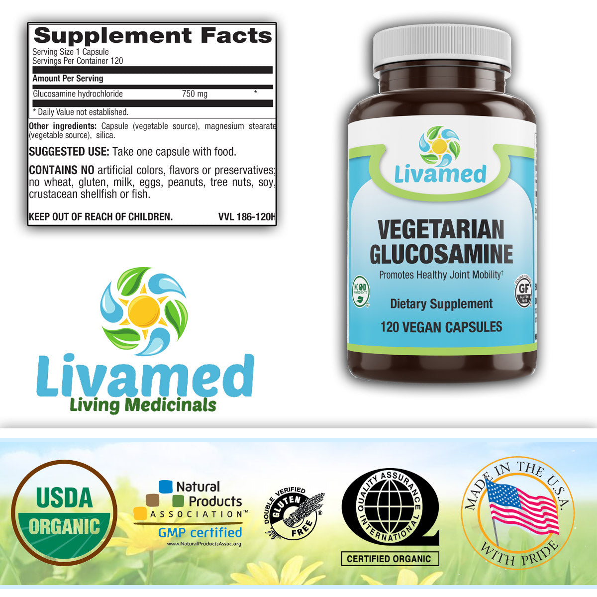 Vegetarian Glucosamine 750 mg Veg Caps 120 Count