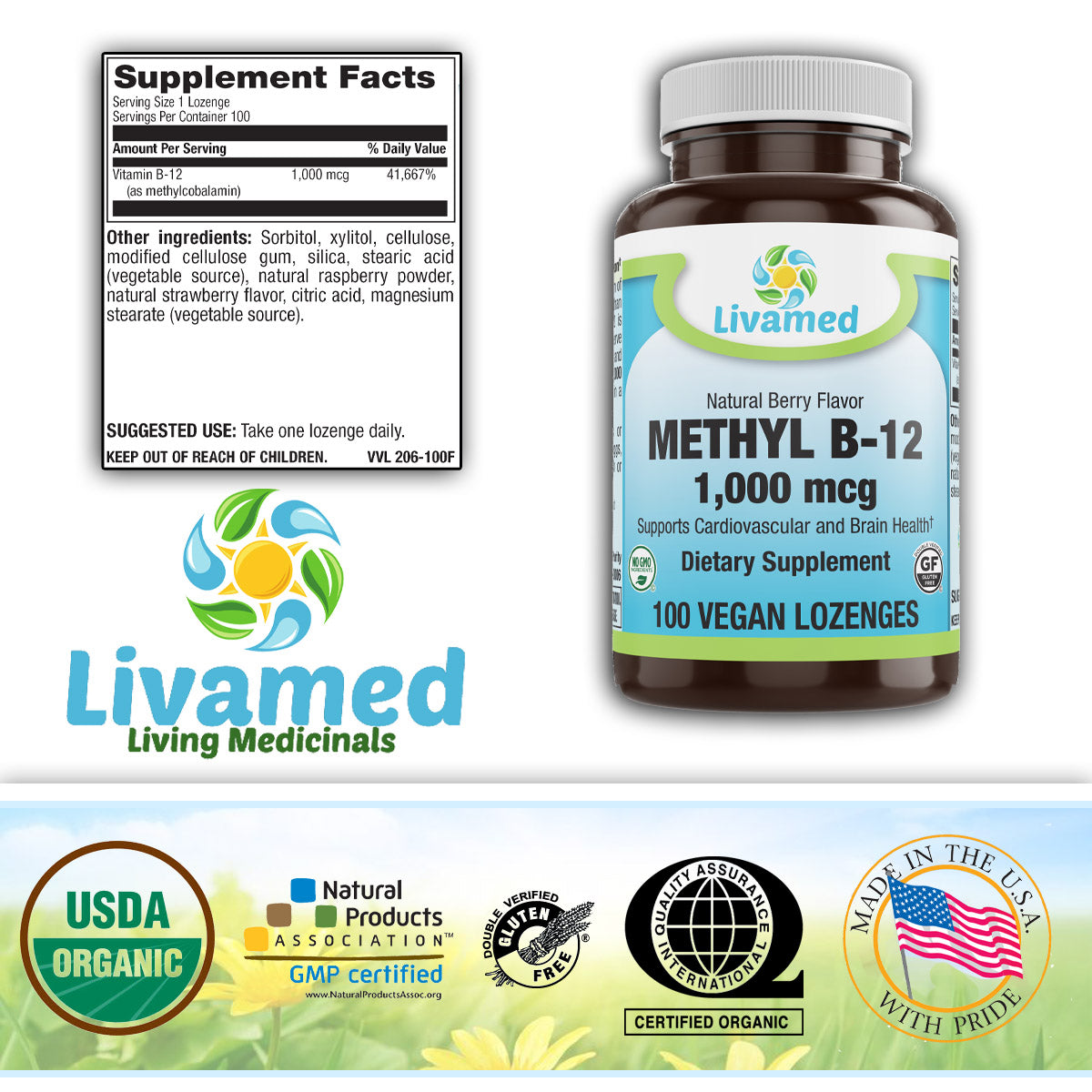 Methyl B12 1,000 mcg Veg Lozenge - Natural Berry Flavor 100 Count