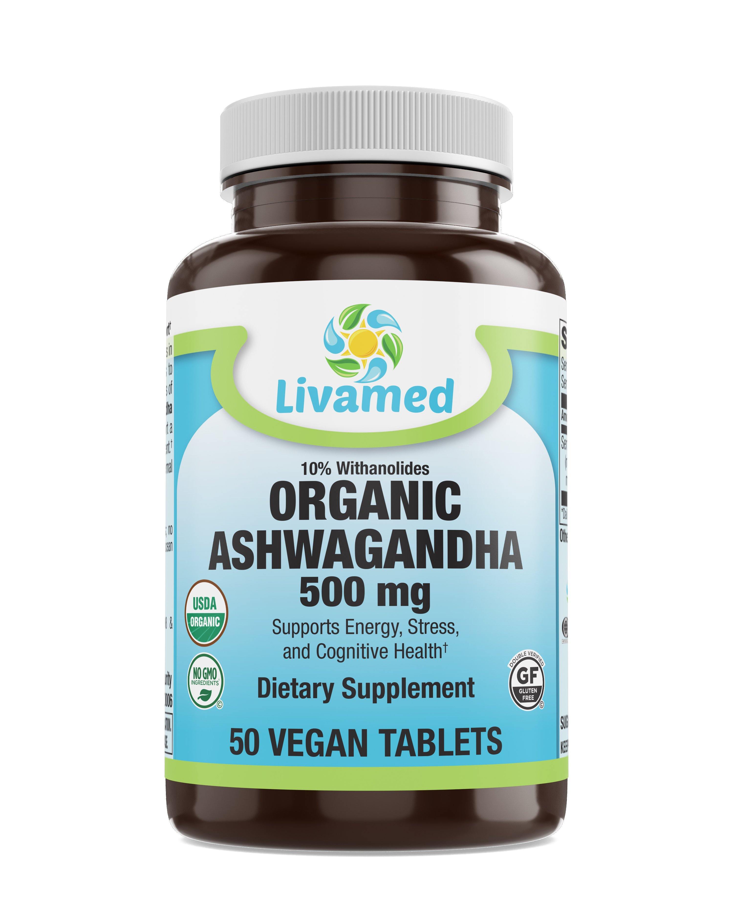 Livamed - Organic Ashwagandha 500 mg Tab   50 Count - Livamed Vitamins