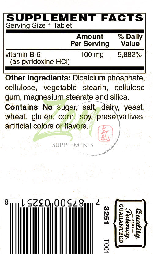 Vitamin B-6 100mg - 100 Tabs