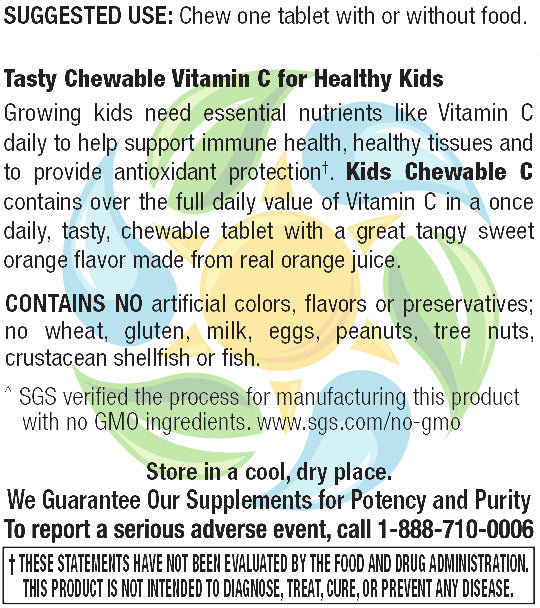 Kids Chewable C 100 mg Veg Tabs 60 Count