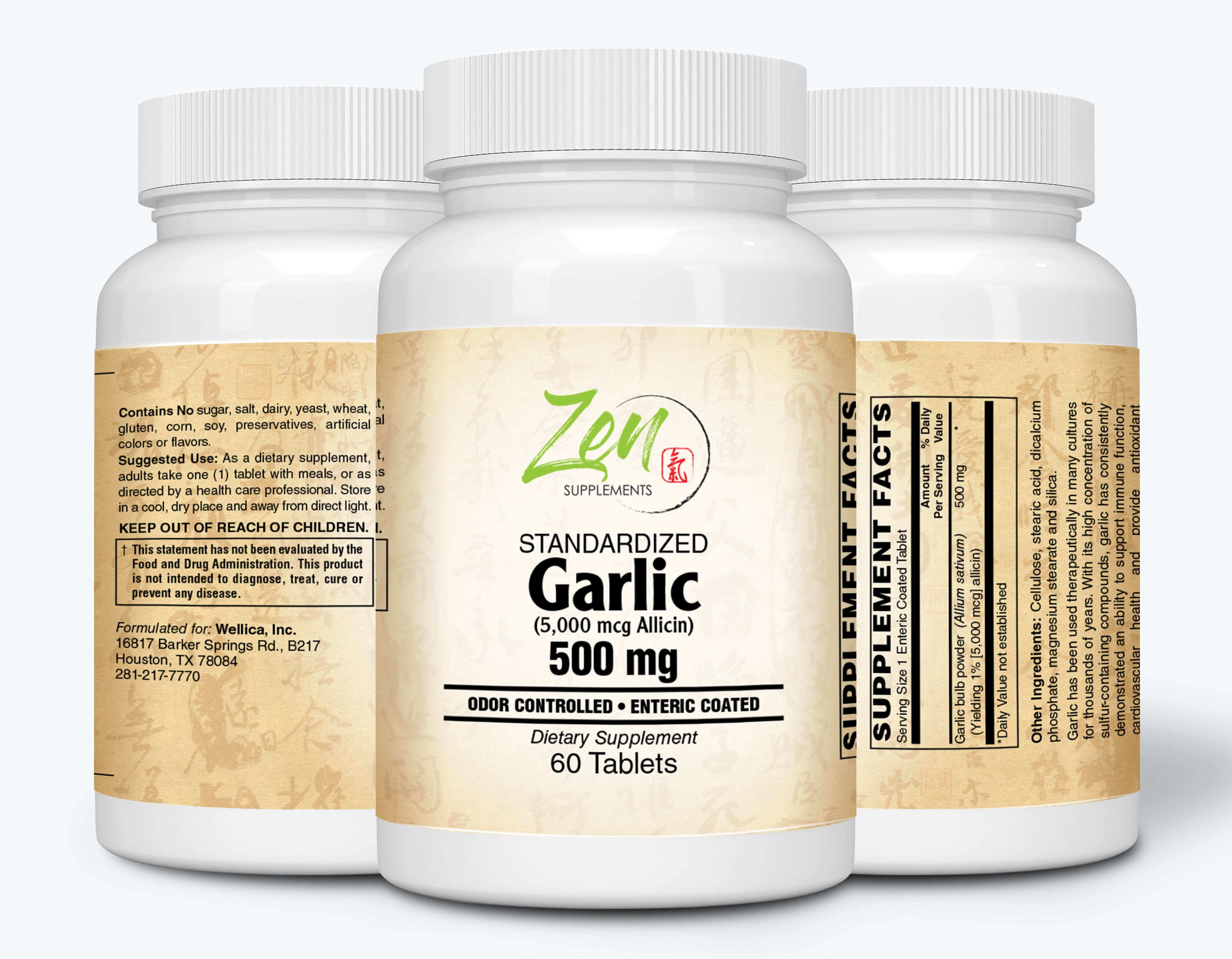 Zen Supplements - Garlic 500Mg Extract - Enteric Coated - Supports Cardiovascular Health, Promotes a Healthy Inflammatory Response, Healthy Blood Pressure & Cholesterol Levels 60-Tabs