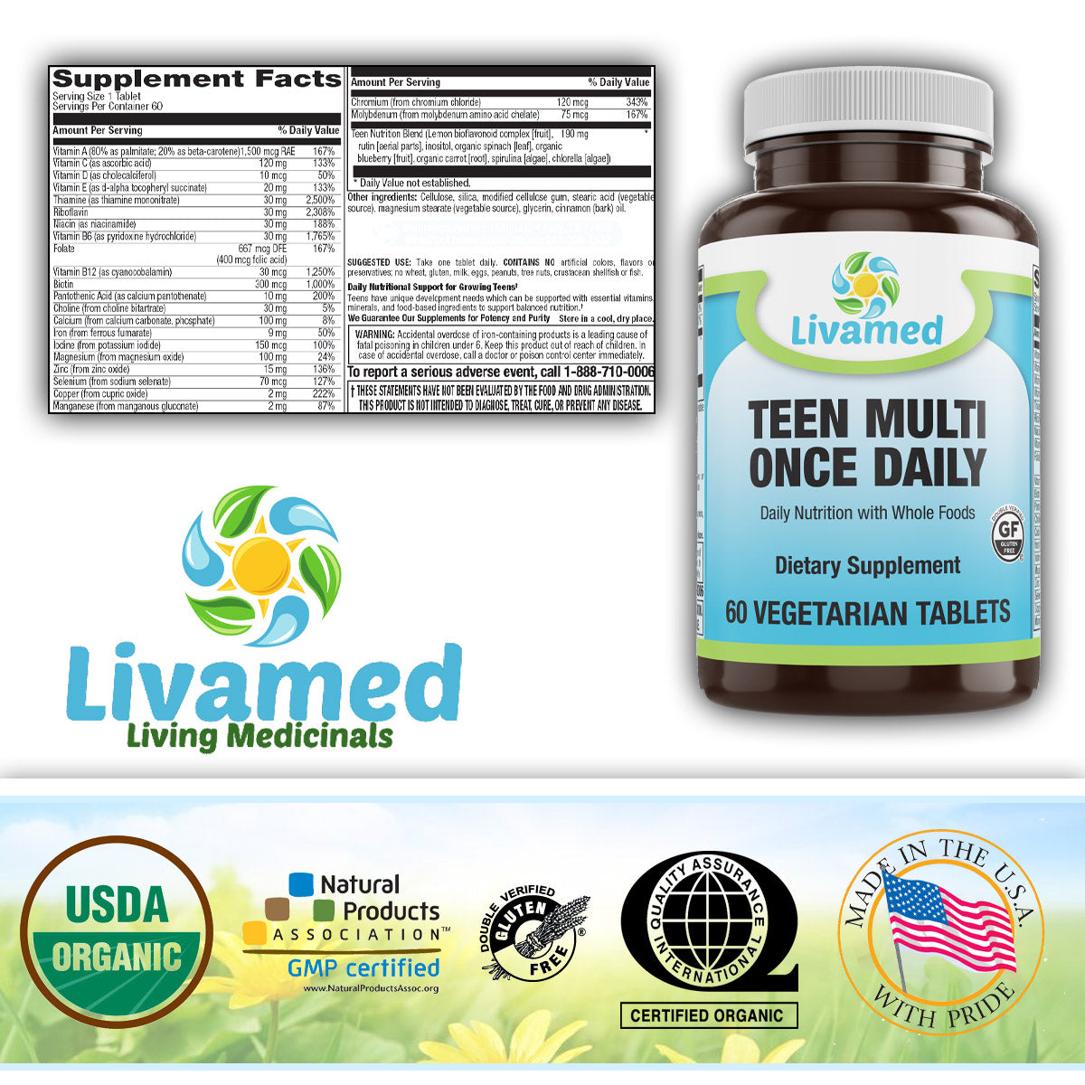 Food Rich Teen Multivitamin Once Daily Veg Tabs 60 Count