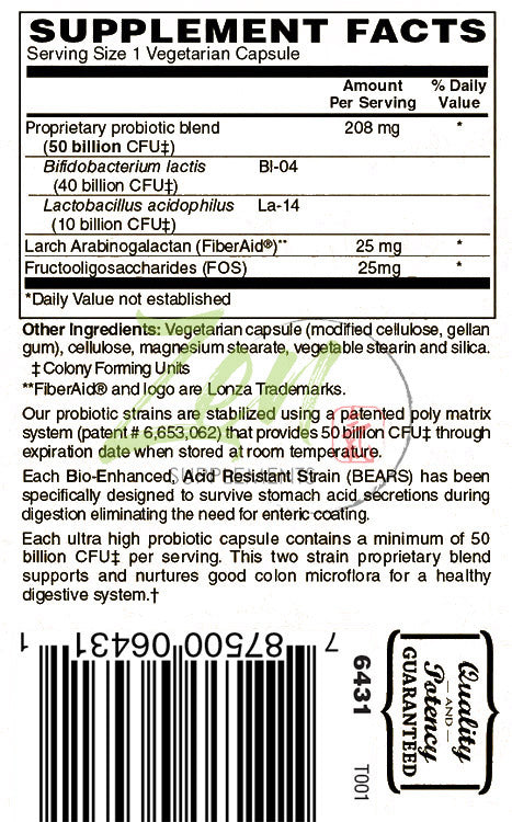 Colon Health 50 Billion Probiotic - w/ Acidophilus & Bifido - 30 Count