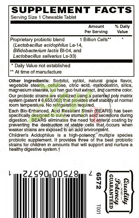 Children’s Acidophilus Probiotic - 60 Chewable Tabs