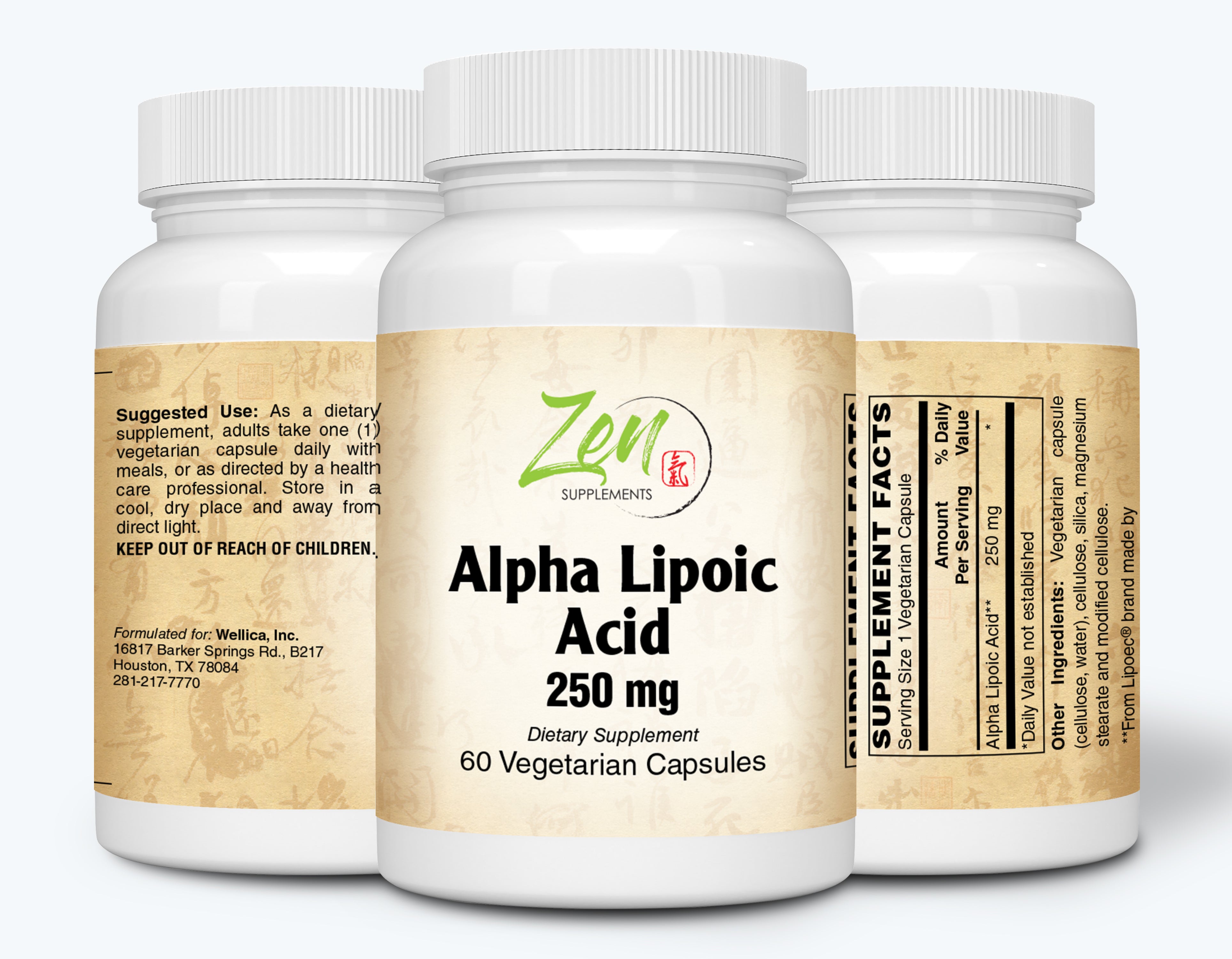 Zen Supplements - Alpha Lipoic Acid 250 Mg - Antioxidant High Potency - 60-Vegcaps