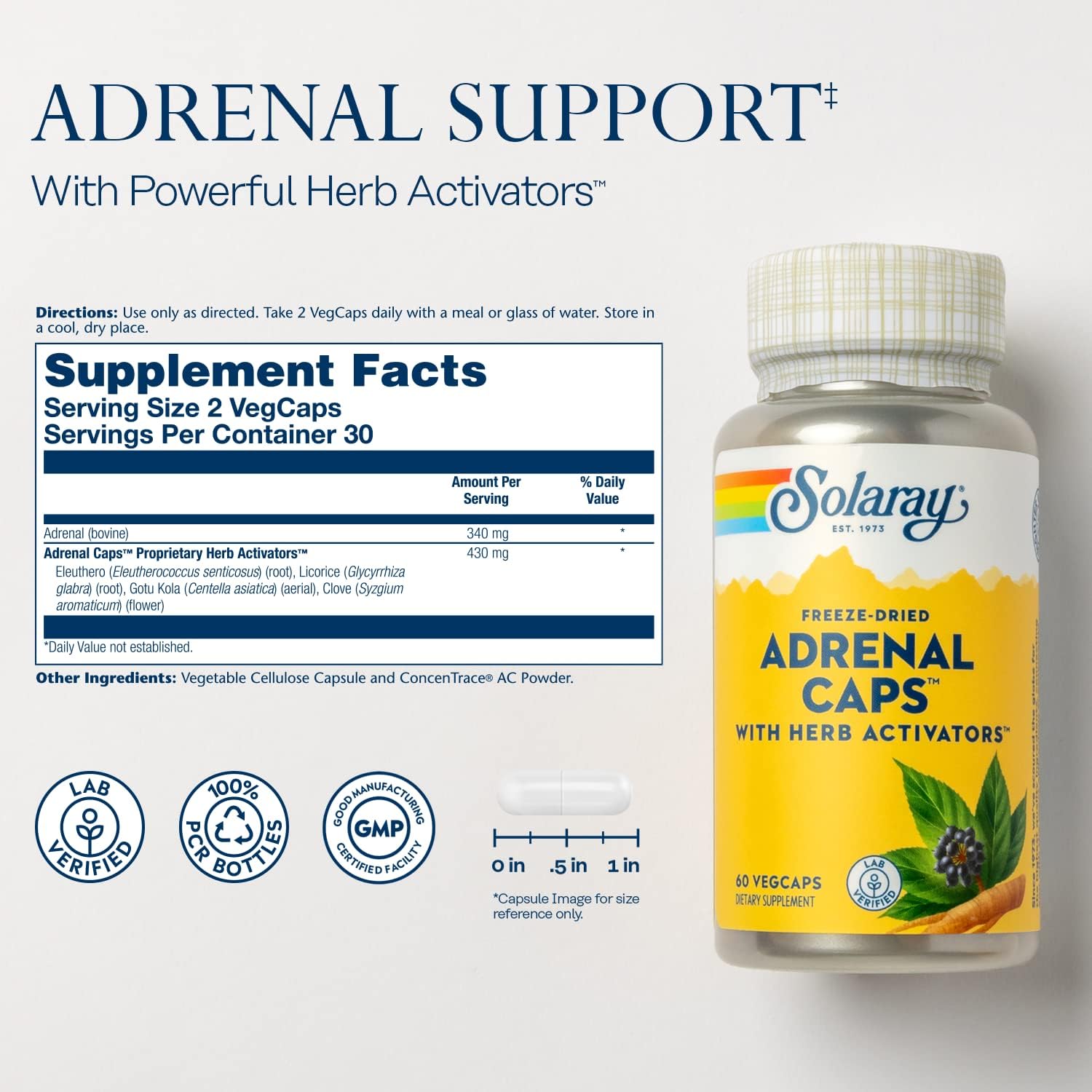 Solaray Adrenal Caps Freeze-Dried Raw Gland Concentrate 60ct VegCap