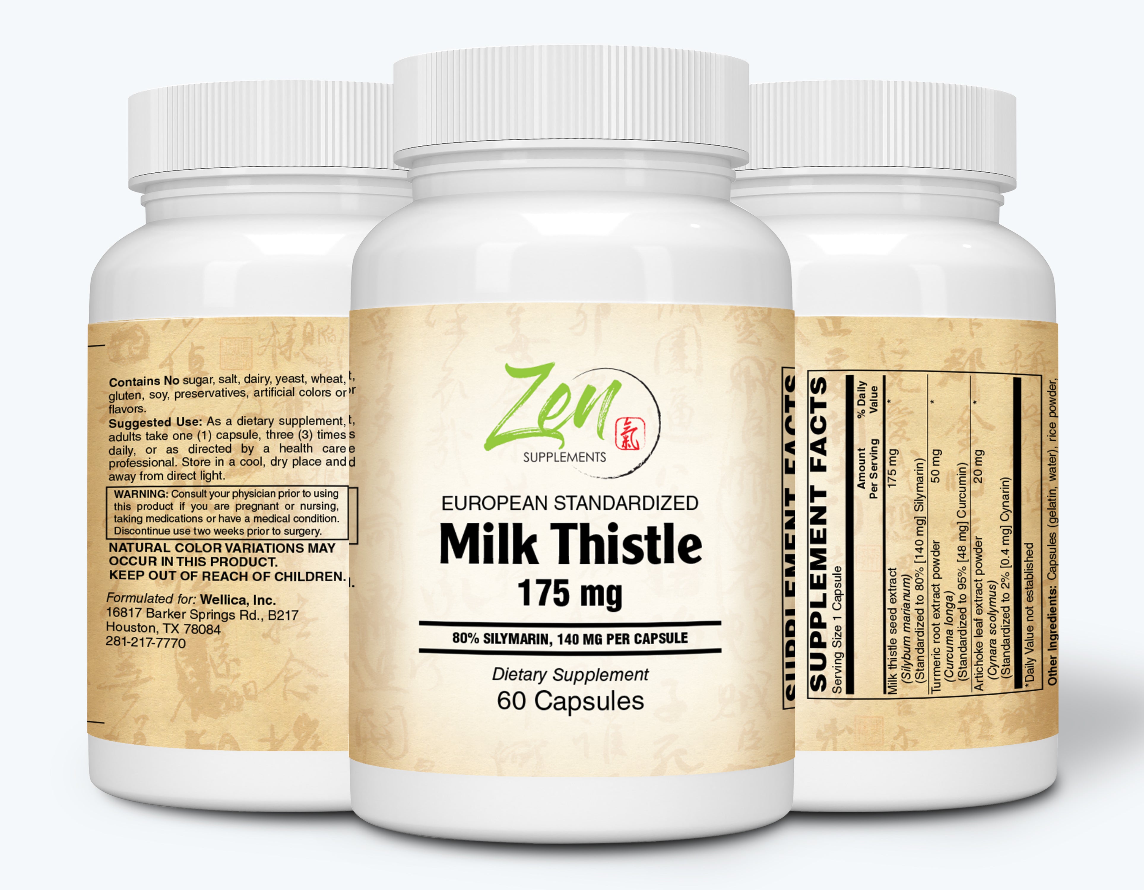 Zen Supplements - Milk Thistle Extract-Plus 175 Mg - Promotes Healthy Liver Function, Liver Health & Supports The Body’s Natural Cleansing & Detoxification Pathways 60-Caps