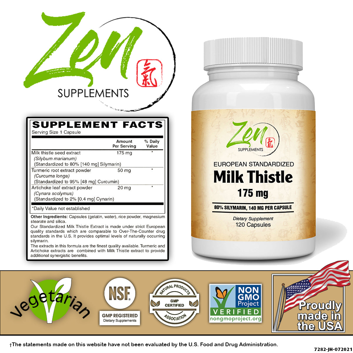 Zen Supplements - Milk Thistle Extract-Plus 175 Mg - Promotes Healthy Liver Function, Liver Health & Supports The Body’s Natural Cleansing & Detoxification Pathways 120-Caps