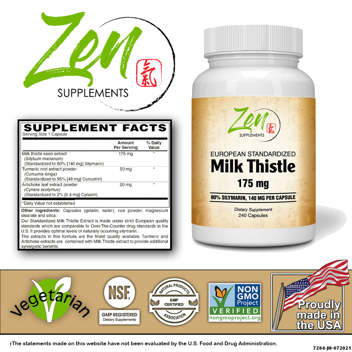 Zen Supplements - Milk Thistle Extract-Plus 175 Mg - Promotes Healthy Liver Function, Liver Health & Supports The Body’s Natural Cleansing & Detoxification Pathways 240-Caps