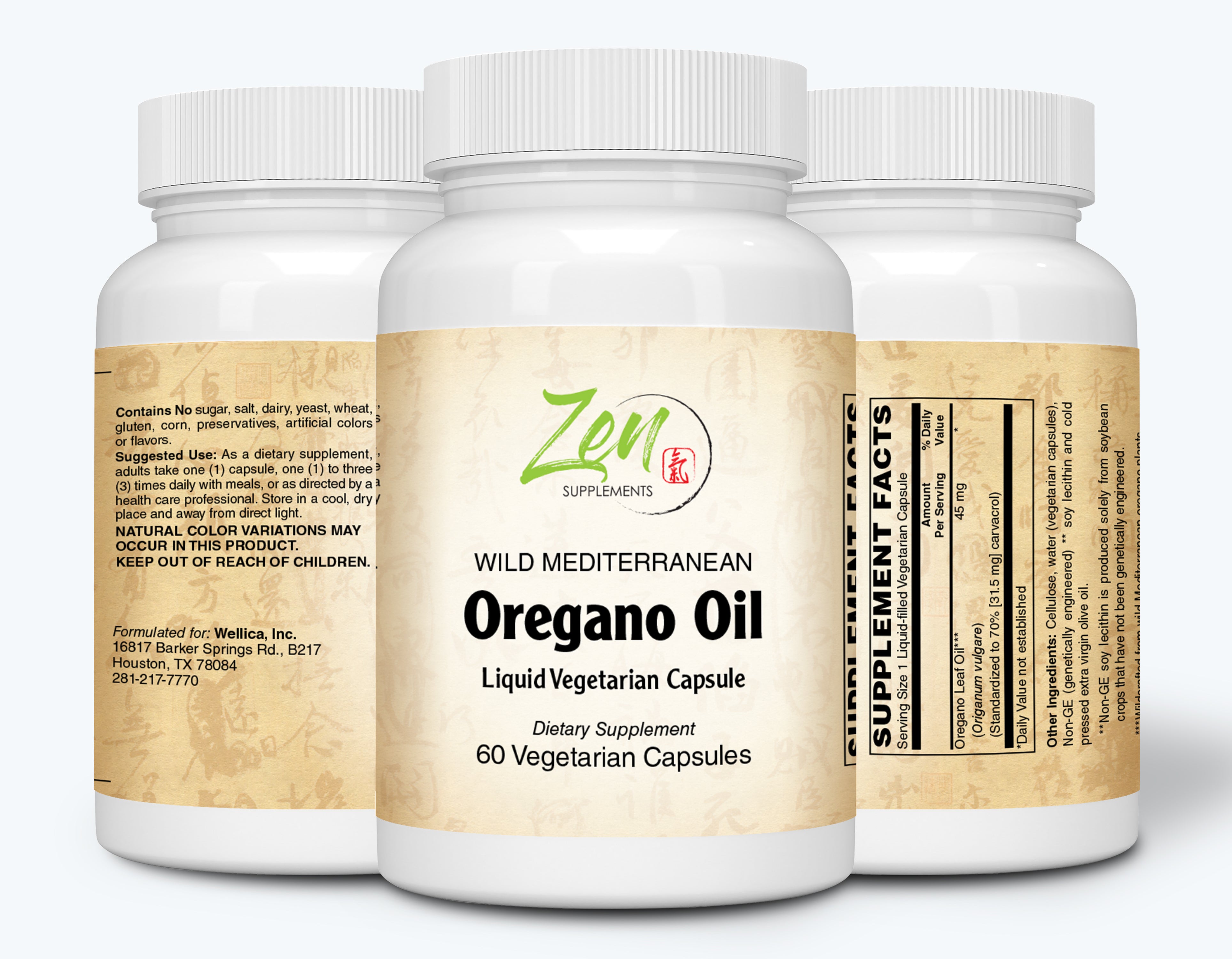 Zen Supplements - Oregano Oil Standardized to 45 Mg 70% Carvacrol - Immune and Intestinal Support for Healthy Digestive Flora 60-Vegcaps