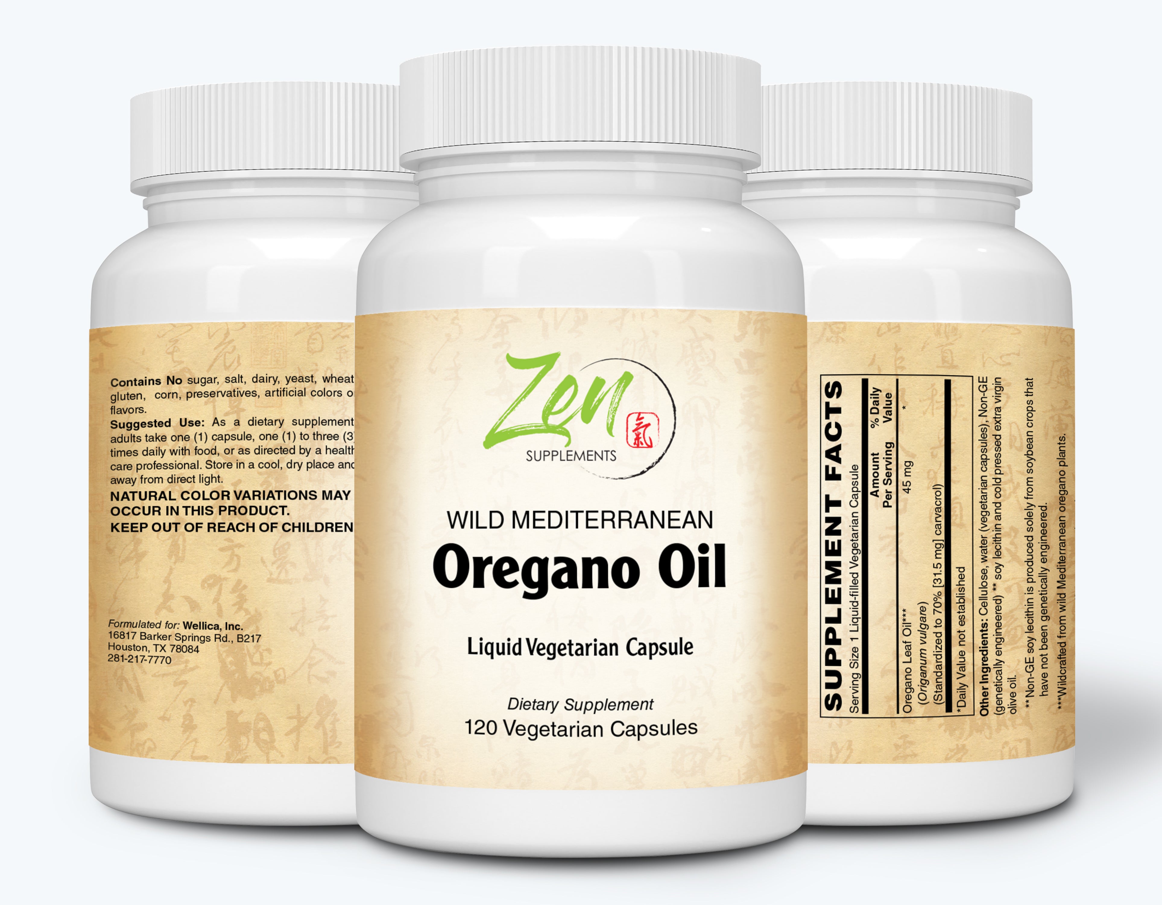 Zen Supplements - Oregano Oil Standardized to 45 Mg 70% Carvacrol - Immune and Intestinal Support for Healthy Digestive Flora 120-Vegcaps