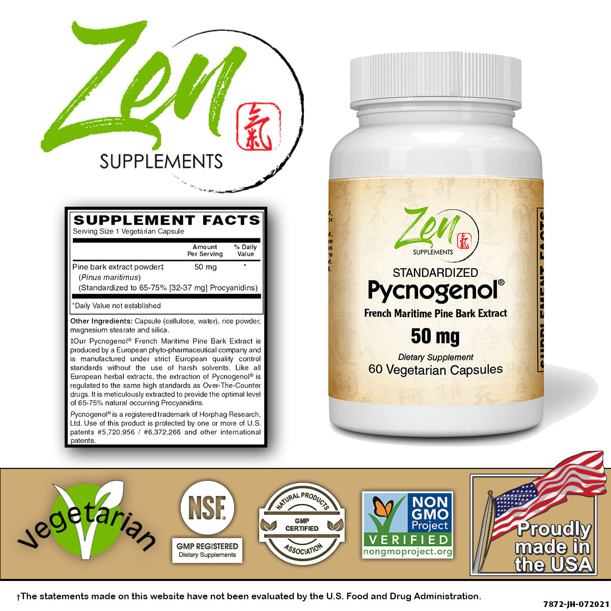 Pycnogenol Antioxidant 50mg - French Marine Pine Bark - 60 Vegcaps