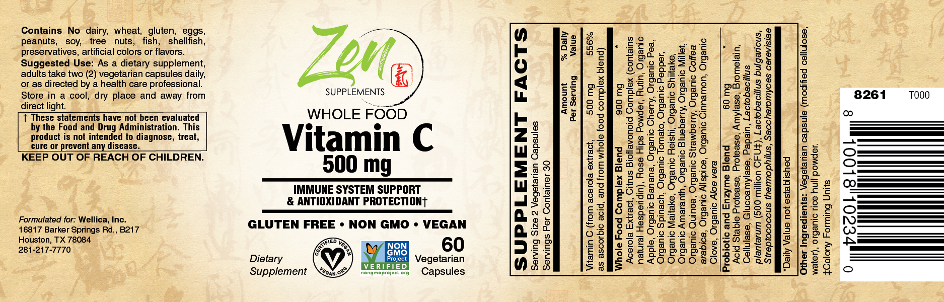 Whole Food Vitamin C 500 Mg 60 VCAP