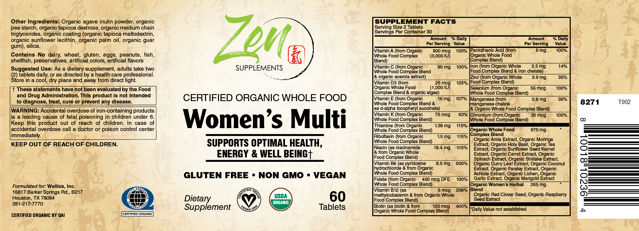 Organic Whole Food Women's Multi 120 TAB