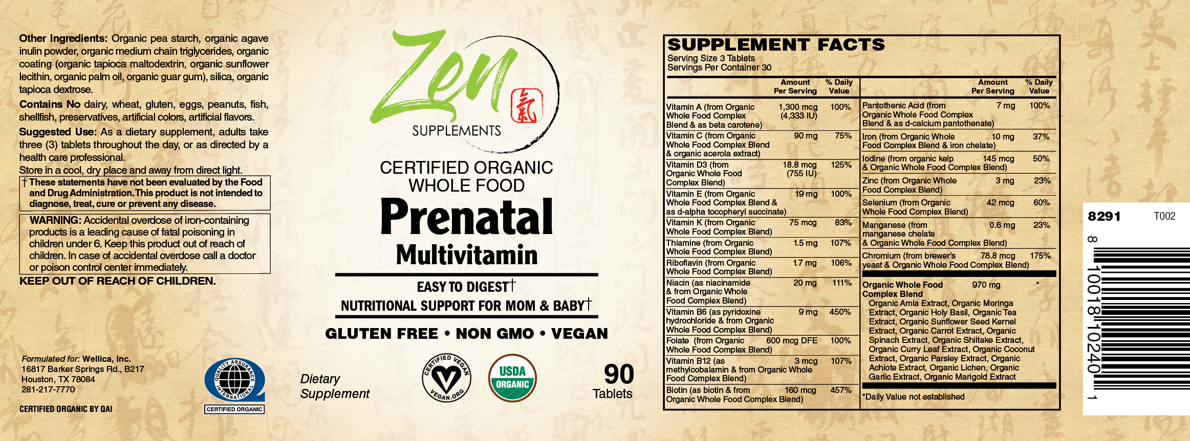 Organic Whole Food Prenatal 90 TAB