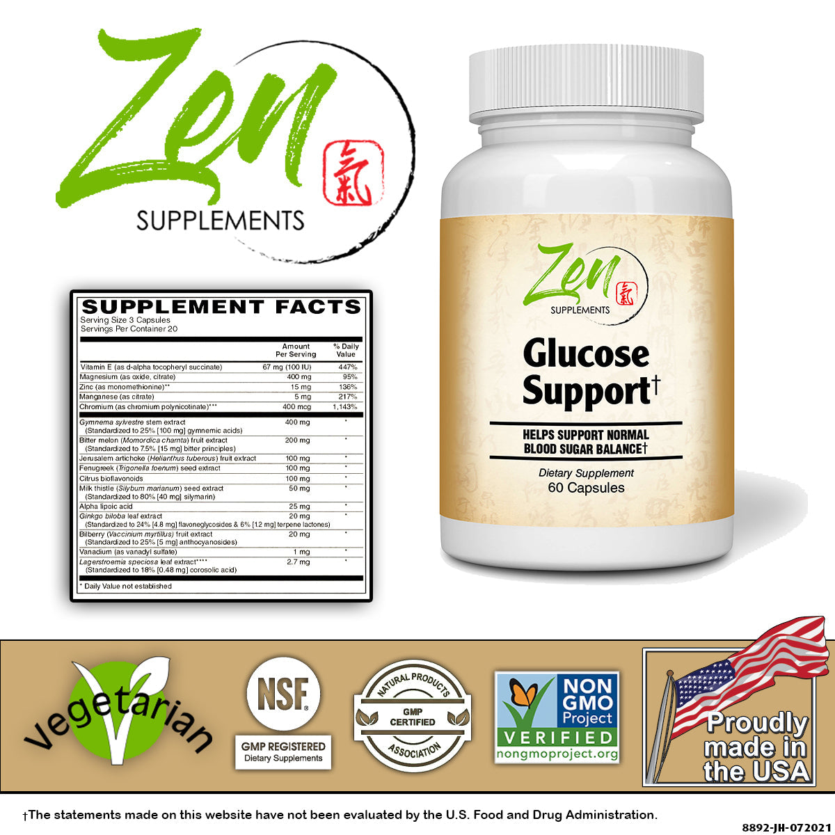 Glucose Support - With ChromeMate®, GlucoHelp®, Vanadyl, & Herbs - 60 Caps