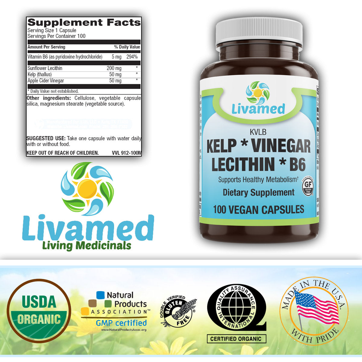 Kelp Vinegar Lecithin B6 (KLVB) Veg Cap 100 Count