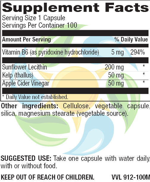 Kelp Vinegar Lecithin B6 (KLVB) Veg Cap 100 Count