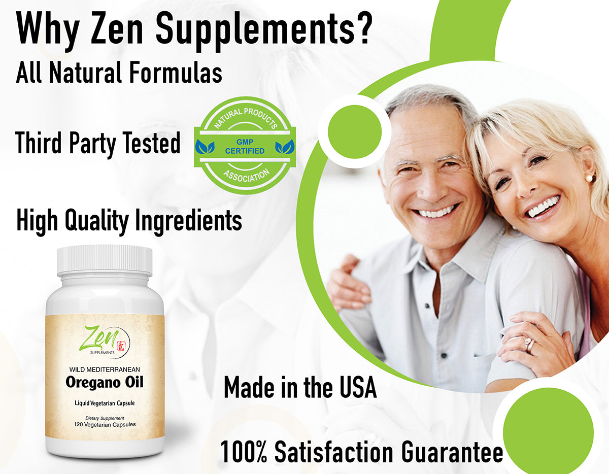 Zen Supplements - Oregano Oil Standardized to 45 Mg 70% Carvacrol - Immune and Intestinal Support for Healthy Digestive Flora 120-Vegcaps