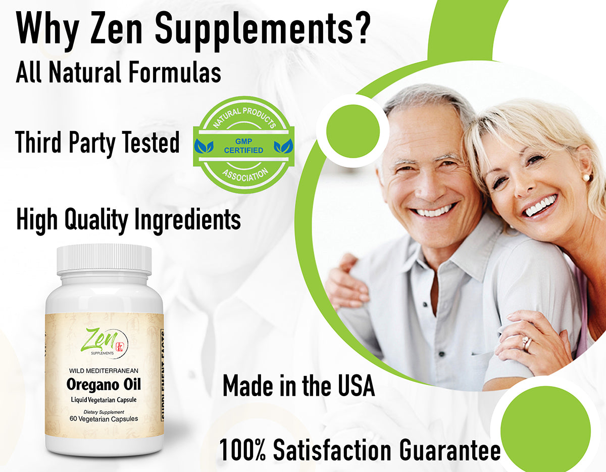 Zen Supplements - Oregano Oil Standardized to 45 Mg 70% Carvacrol - Immune and Intestinal Support for Healthy Digestive Flora 60-Vegcaps