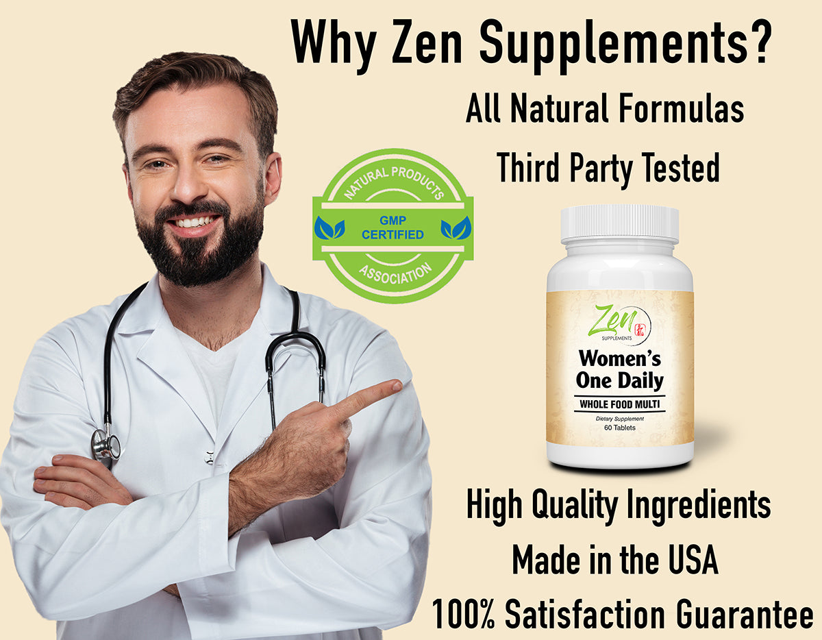 Zen Supplements - Women’s One Daily Organic Whole Food Multi-Vitamin 60-Tabs - Women's Multivitamin Made from Organic Whole Foods - Natural Energy Support & Wellness