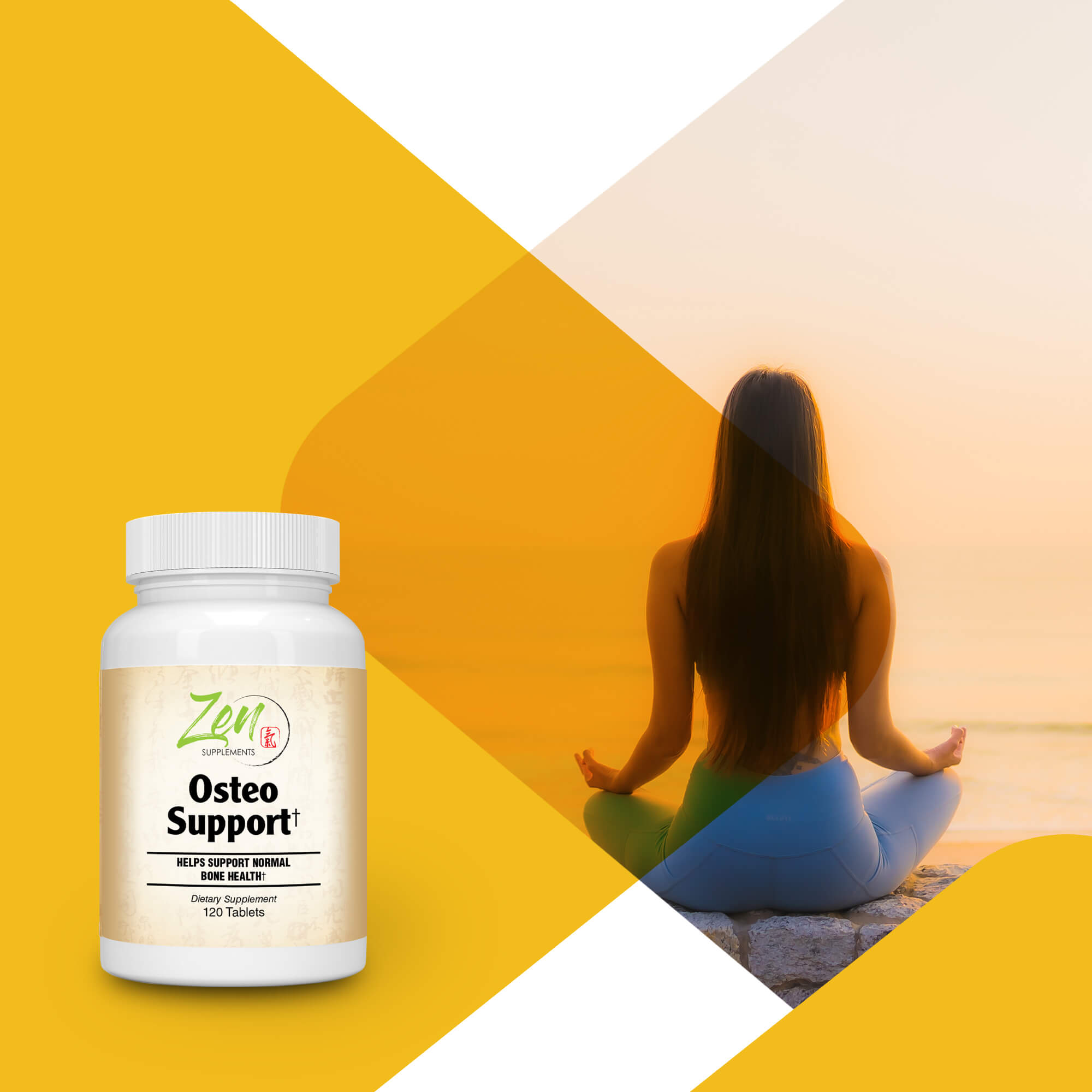 Zen Supplements - Osteo Support with Calcium 1200 mg, Ostivone™ 200 mg, Soy Isoflavones 250 mg, Plus Minerals and Herbs 120-Tabs