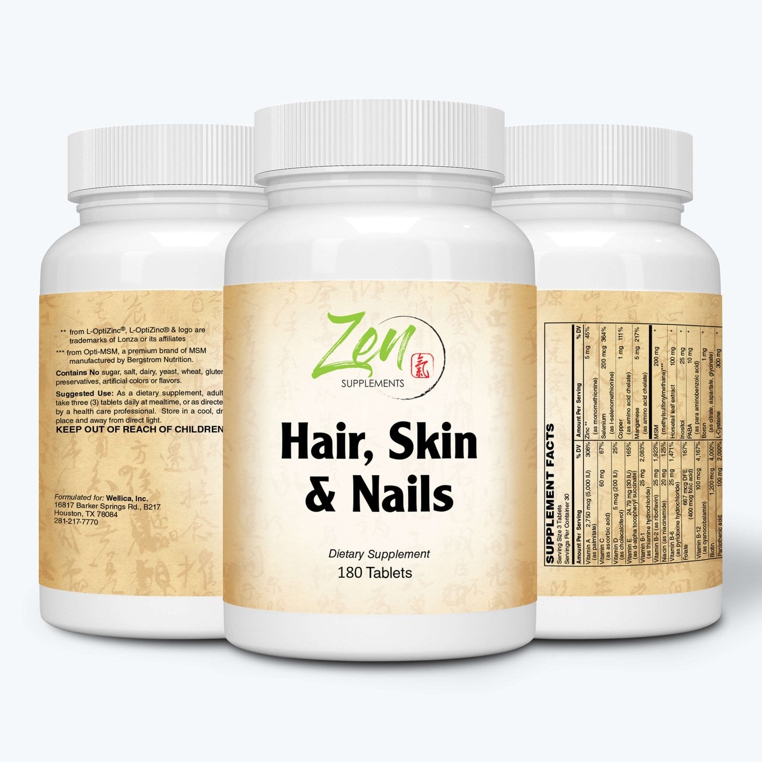 Zen Supplements - Hair, Skin & Nails Formula - With Biotin - 180 Tabs