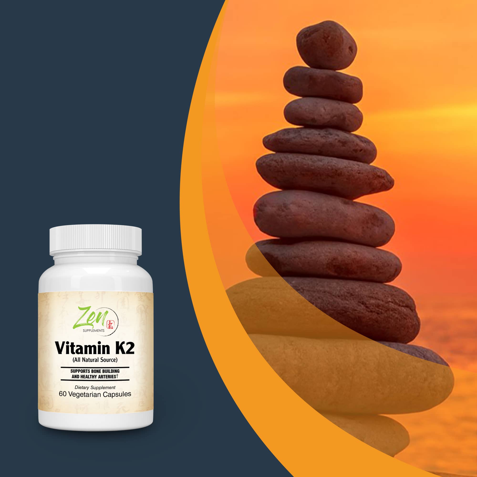 Zen Supplements - Vitamin K2 45Mg MenaquinGold® Natural Vitamin MK-7 - Provides Cardiovascular Support & Bone Health Support 60-Vegcaps