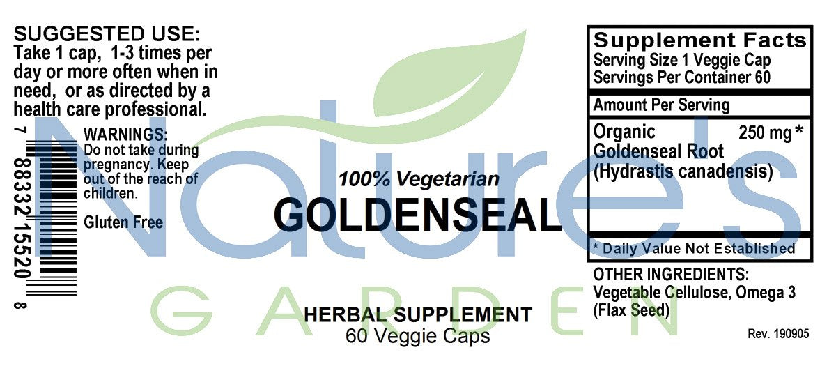 Goldenseal - 60 Veggie Caps with 250mg Organic Goldenseal Root