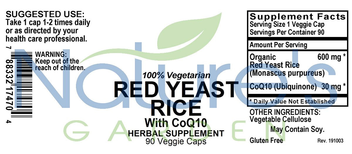 Red Yeast Rice Organic with CoQ10 - 90 Veggie Caps with 600mg Organic Red Rice Yeast Plus Co Q 10 - Natures Support for Cholesterol