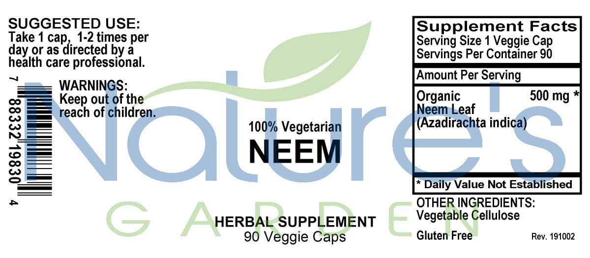 Neem - 90 Veggie Caps with 500mg Organic Neem Leaf Supplement